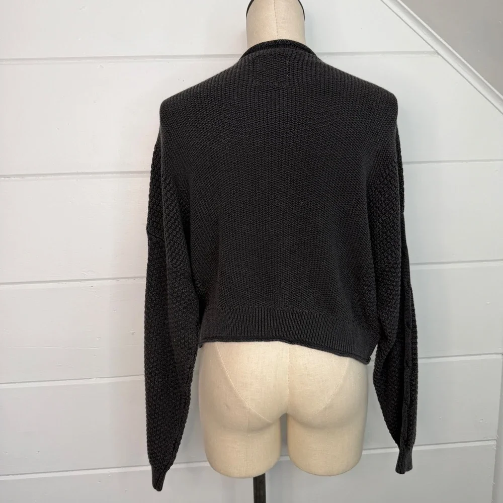 Hollister Medium Gray Sweater Dolman Sleeves Contrasting Knit‎